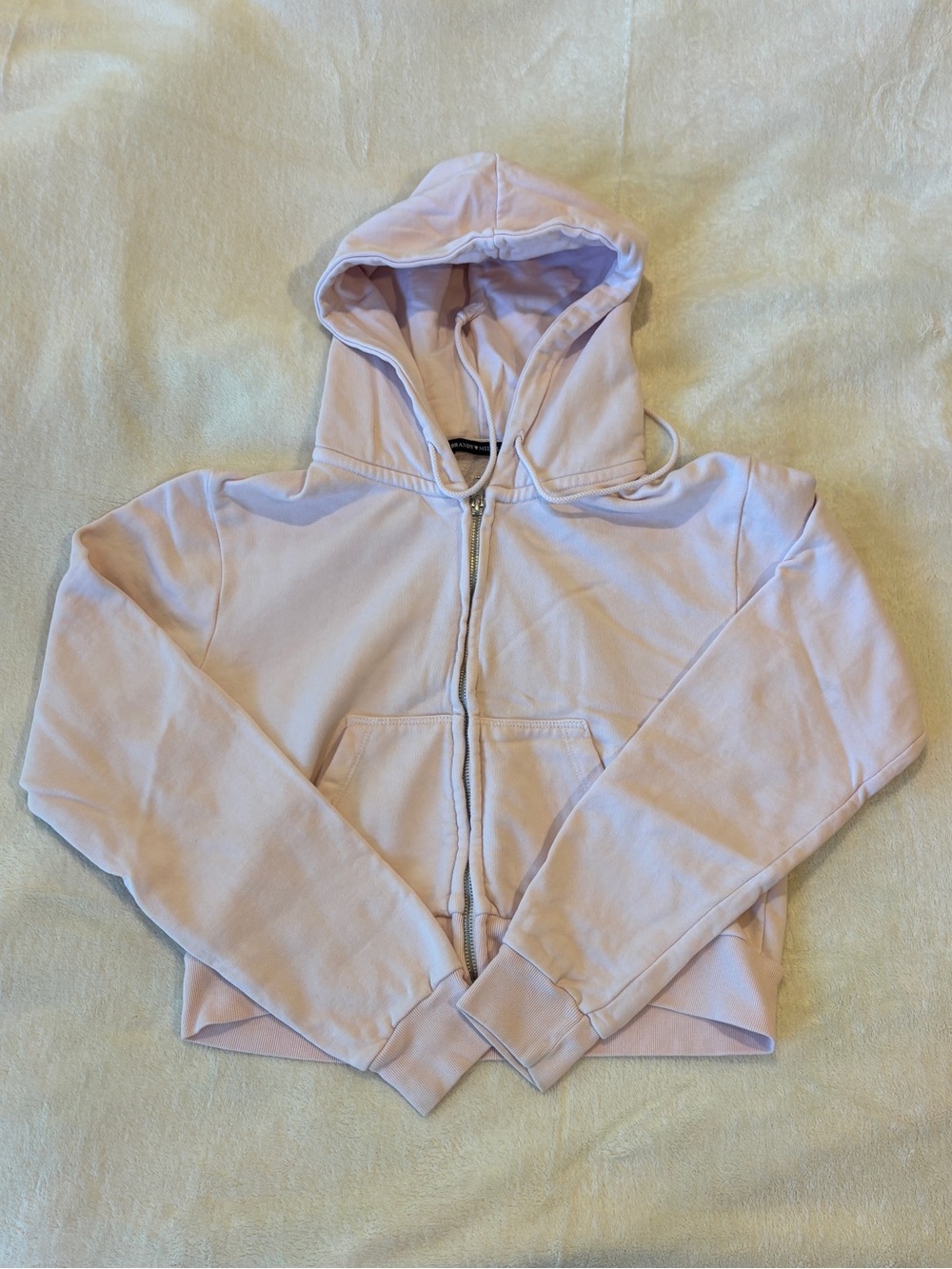 John Galt/Brandy Melville Light/Pastel Pink Crystal Cropped Zip-Up Hoodie